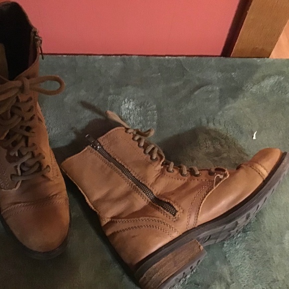 Steve Madden Brown Leather Lace Up Boots 8M - Picture 2 of 7